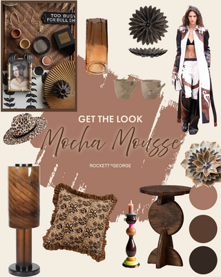 A collection of fashion and homeware products in a luxury shade mocha brown