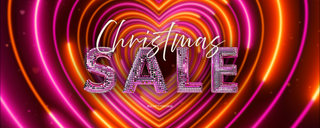 Pink and red heart neon background with Christmas Sale