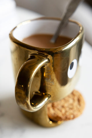 Gold Cookie Holding Face Mug