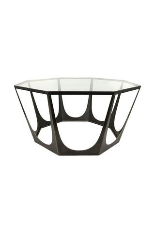 Simple 'cut out' of metal and glass octagonal coffee table