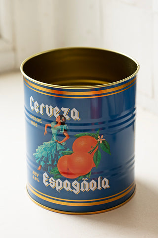 Close-up of the smaller tin from the Set Of 2 Flamenco & Orange Kitchen Storage Tins.