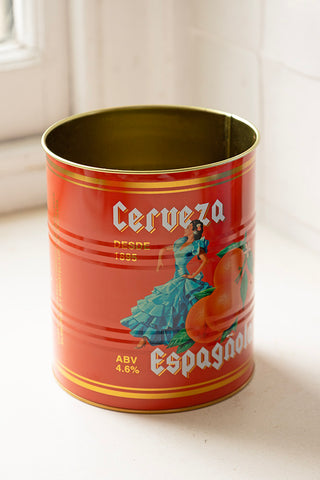 The larger tin from the Set Of 2 Flamenco & Orange Kitchen Storage Tins.