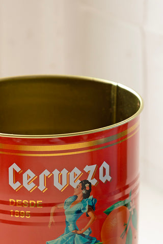 Close-up of the top of one of the Set Of 2 Flamenco & Orange Kitchen Storage Tins.