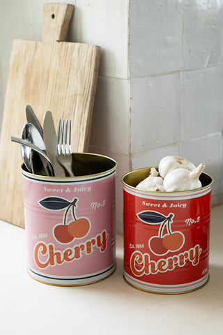 Set Of 2 Retro Cherry Kitchen Storage Tins