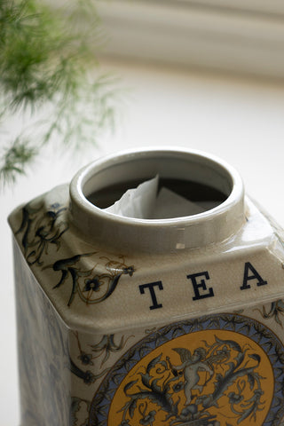 Close-up of the top of the open Tea Jar from the Set of 2 Ceramic Tea & Coffee Storage Jars.