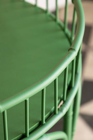 Close-up of the top of the Tropical Green Parrot Side Table.