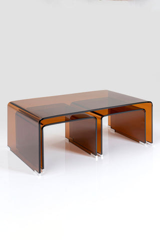 Image of the Set Of 3 Amber Glass Nest Of Coffee Tables on a white background