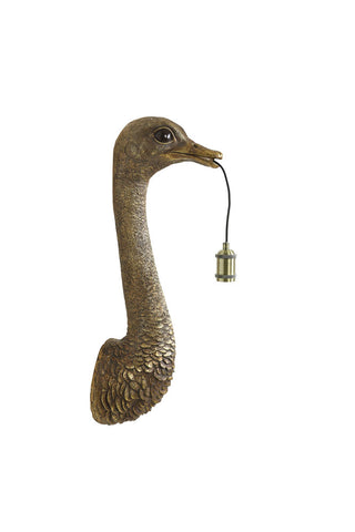 Cutout of the Antique Bronze Ostrich Wall Light, seen from the side.