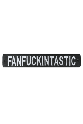 Cutout of the Fanfuckintastic Sign on a white background.