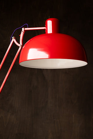 Close-up of the top of the Adjustable Red Task Floor Lamp with Purple Flex.