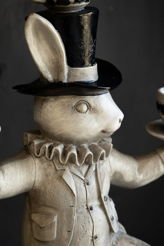 A side view of the White Rabbit quirky ornament.