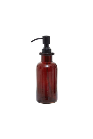 Cutout of the Apothecary-Style Amber Glass Soap Dispenser - 300ml on a white background.