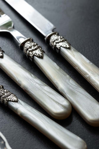 Detail shot of the Antique Champagne Cutlery 4-Piece Set.