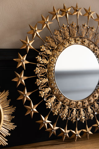 Detailed image of the Antique Gold Jewelled Star Wall Mirror