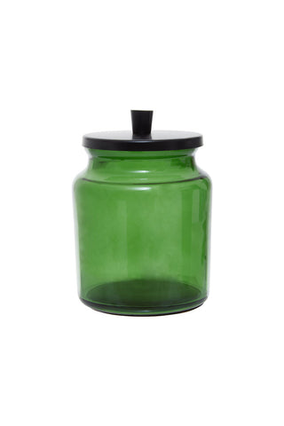 Cutout of the Apothecary-Style Green Glass Storage Cannister on a white background.