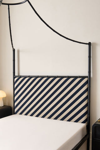 Close-up of the striped headboard on the Bamboo Bed.