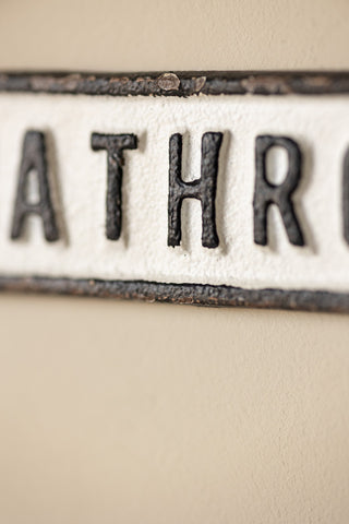 Close-up of the text on the Bathroom Door Hanging Sign.