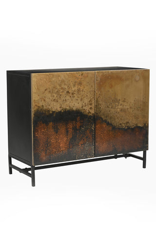 Cutout of the Beautiful Burnished Metal Sideboard seen from an angle.