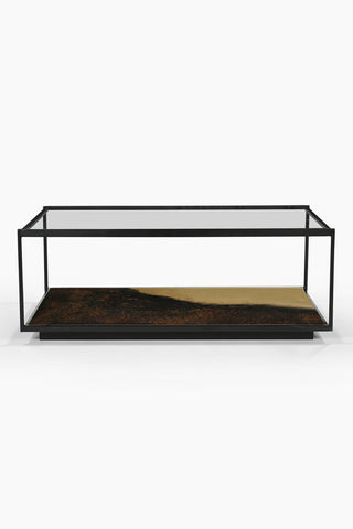 Cutout of the Beautiful Burnished Metal & Glass Coffee Table on a white background.