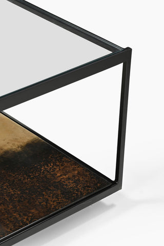 Detail shot of the top of the Beautiful Burnished Metal & Glass Coffee Table.