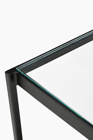 Detail shot of the top of the Beautiful Burnished Metal & Glass Side Table.