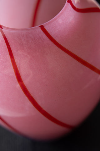 Detail shot of the top of the Beautiful Pink & Red Swirl Vase.