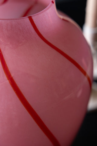 Close-up shot of the top of the Beautiful Pink & Red Swirl Vase.