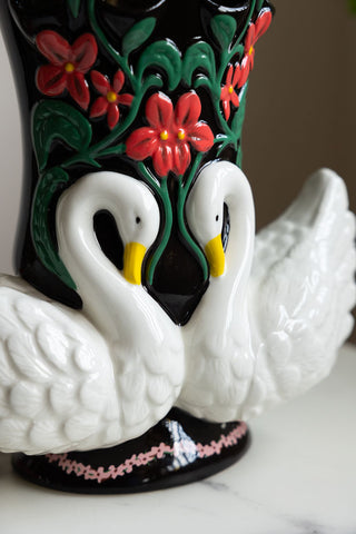 Close-up of the swans on the Beautiful Swan Vase.