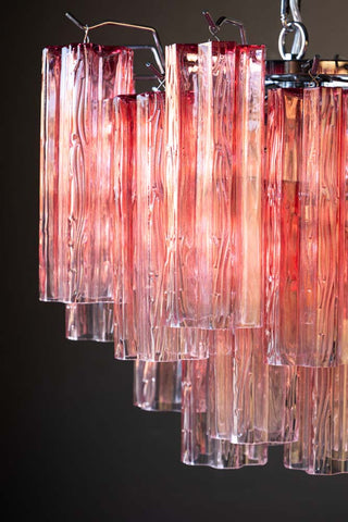 Detail shot of the design of the Beautiful Waved Glass Chandelier in Pink.