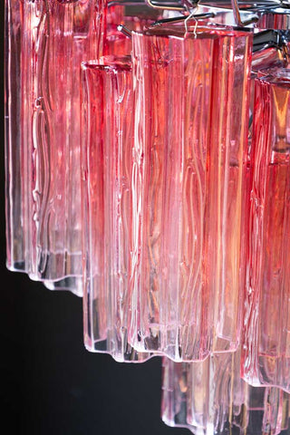 Close-up of the design of the Beautiful Waved Glass Chandelier in Pink.