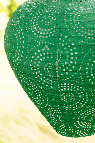 Close-up image of the Bell Shaped Green Outdoor Garden Lantern.