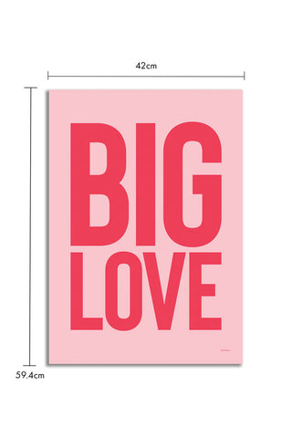 The Big Love Red & Pink Art Print - Unframed on a white background with dimension details.