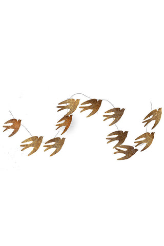 Cutout of the Pretty Gold Birds Garland on a white background.