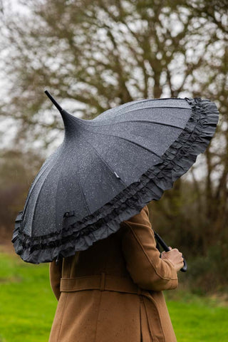 Boutique Black Frilled Edge Umbrella