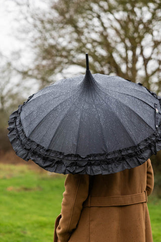 Boutique Black Frilled Edge Umbrella