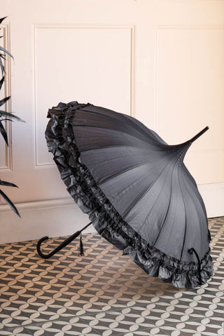 Boutique Black Frilled Edge Umbrella