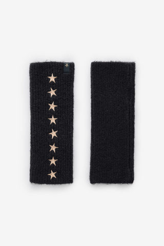 The Black Handwarmers With Gold Stars displayed on a white background.