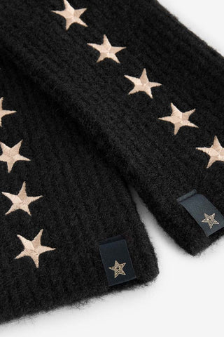 Close-up of the Black Handwarmers With Gold Stars.