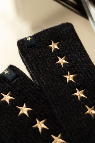 Close-up of the Black Handwarmers With Gold Stars.