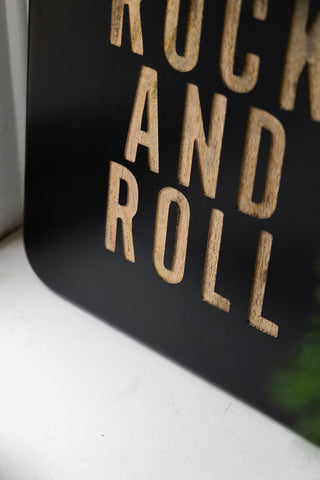 Detail image of the text on the Black Rock And Roll Serving Board.