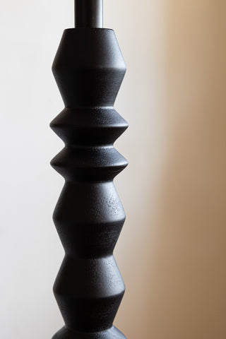 Close-up of the Black Wood Spindle Floor Lamp - Base Only.