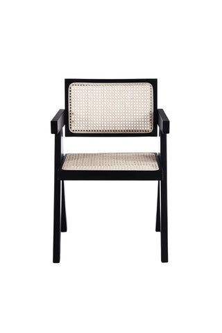 Cutout of the Black & Natural Rattan Statement Chair on a white background, seen from the front.