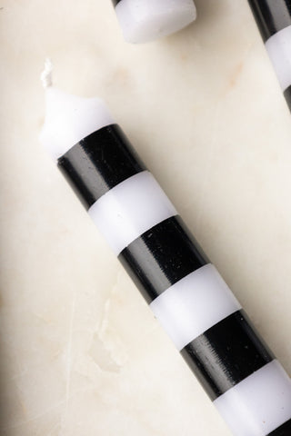 Detail shot of one of the Black & White Striped Taper Candles - Pack Of 4.