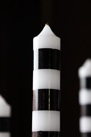 Detail shot of the top of one of the Black & White Striped Taper Candles - Pack Of 4.