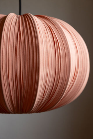 Close-up of the Blush Pleated Fabric Ceiling Light.