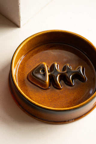 Close-up of the Ceramic Cat Bowl.