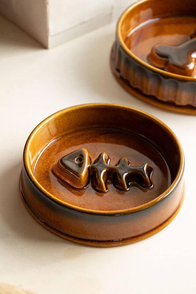 Olive & Brown Ceramic Cat Bowl | Rockett St George