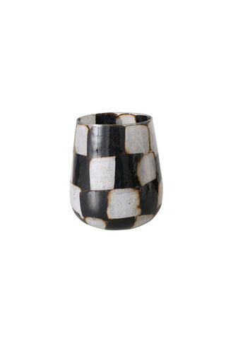 Cutout image of the Checkered Black & White Glass Tealight Holder.