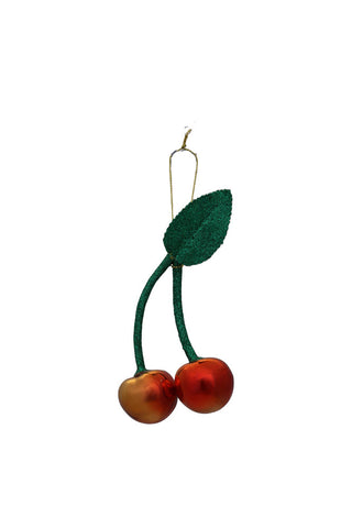 Cutout of the Cherries Christmas Tree Decoration on a white background.