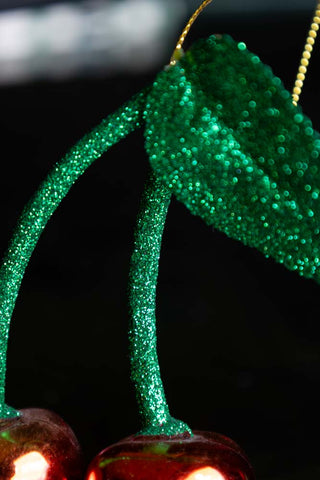 Close-up of the top of the Cherries Christmas Tree Decoration.